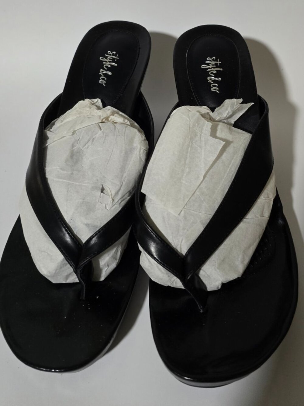 Size 12 Black Wedge Heel Sandals (New)